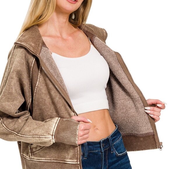 Acid Wash Zip Up Fleece Jacket and Joggers Set - Picture 6 of 8